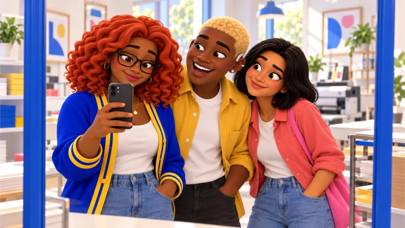 Gia, Jordy and Mari pose together for a mirror photo.