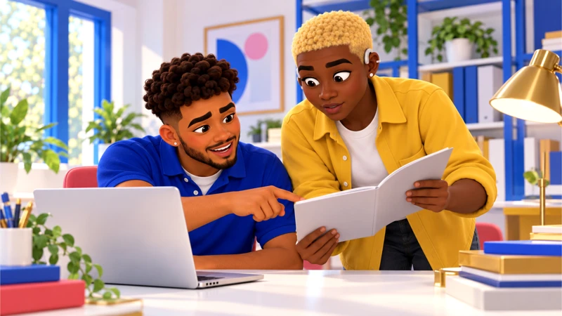 Mateo and Jordy cross-check original sources at a white desk.